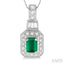 Emerald Shape Gemstone & Halo Diamond Pendant