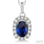 Oval Shape Gemstone & Halo Diamond Pendant
