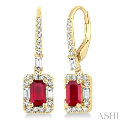 Emerald Shape Gemstone & Halo Diamond Earrings