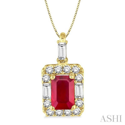Emerald Shape Gemstone & Halo Diamond Pendant