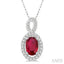 Oval Shape Gemstone & Halo Diamond Pendant