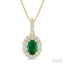 Oval Shape Gemstone & Halo Diamond Pendant