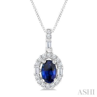 Oval Shape Gemstone & Halo Diamond Pendant