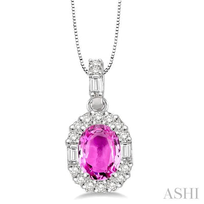 Oval Shape Gemstone & Halo Diamond Pendant