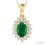 Oval Shape Gemstone & Halo Diamond Pendant