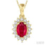 Oval Shape Gemstone & Halo Diamond Pendant