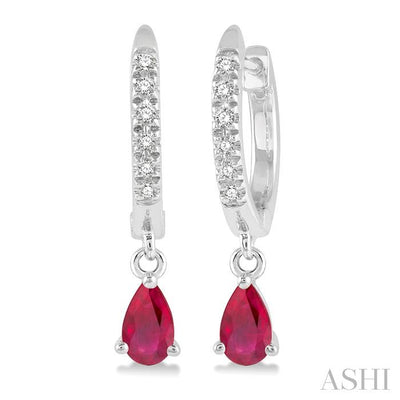 Pear Shape Gemstone & Petite Diamond Huggie Fashion Earrings