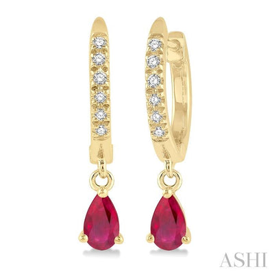 Pear Shape Gemstone & Petite Diamond Huggie Fashion Earrings