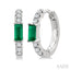Emerald Shape Gemstone & Petite Diamond Huggie Fashion Earrings