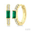 Emerald Shape Gemstone & Petite Diamond Huggie Fashion Earrings