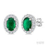 Oval Shape Gemstone & Halo Diamond Earrings