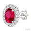 Oval Shape Gemstone & Halo Diamond Earrings