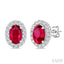 Oval Shape Gemstone & Halo Diamond Earrings