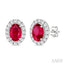 Oval Shape Gemstone & Halo Diamond Earrings