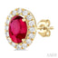 Oval Shape Gemstone & Halo Diamond Earrings