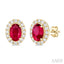 Oval Shape Gemstone & Halo Diamond Earrings