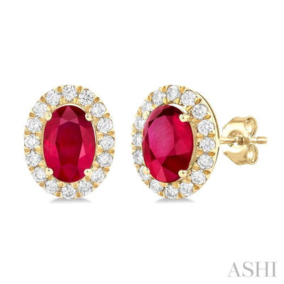 Oval Shape Gemstone & Halo Diamond Earrings