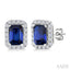 Emerald Shape Gemstone & Halo Diamond Earrings