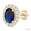 Oval Shape Gemstone & Halo Diamond Earrings