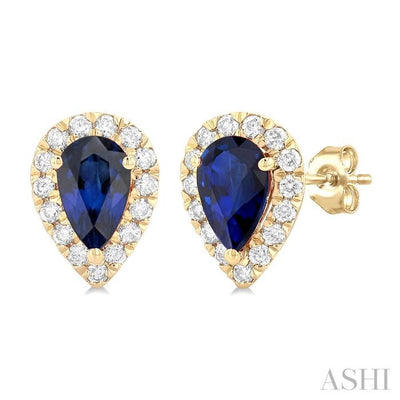 Pear Shape Gemstone & Halo Diamond Earrings