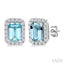 Emerald Shape Gemstone & Halo Diamond Earrings