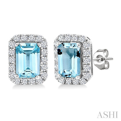 Emerald Shape Gemstone & Halo Diamond Earrings