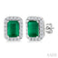 Emerald Shape Gemstone & Halo Diamond Earrings