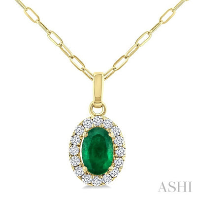 Oval Shape Gemstone & Halo Diamond Pendant