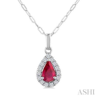 Pear Shape Gemstone & Halo Diamond Pendant