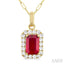 Emerald Shape Gemstone & Halo Diamond Pendant