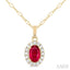 Oval Shape Gemstone & Halo Diamond Pendant