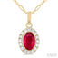 Oval Shape Gemstone & Halo Diamond Pendant