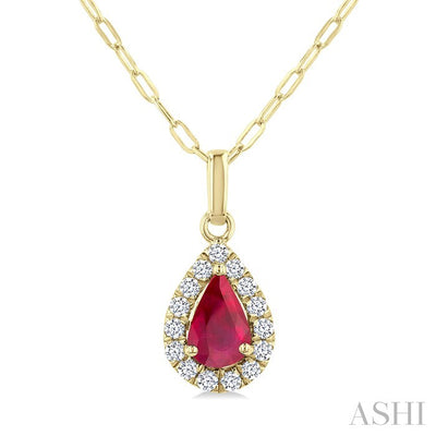 Pear Shape Gemstone & Halo Diamond Pendant