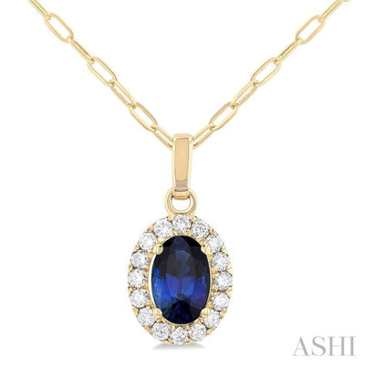 Oval Shape Gemstone & Halo Diamond Pendant