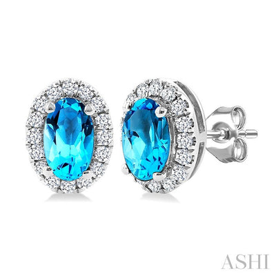 Oval Shape Gemstone & Halo Diamond Earrings
