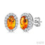 Oval Shape Gemstone & Halo Diamond Earrings