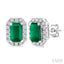 Emerald Shape Gemstone & Halo Diamond Earrings
