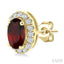 Oval Shape Gemstone & Halo Diamond Earrings