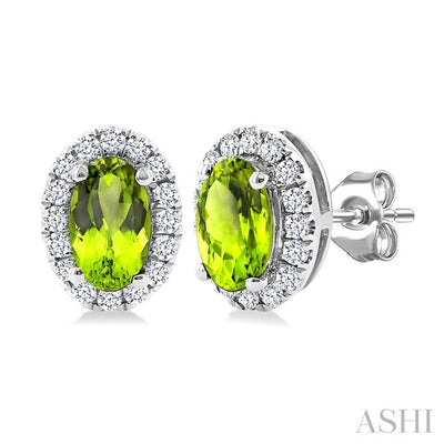 Oval Shape Gemstone & Halo Diamond Earrings