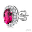 Oval Shape Gemstone & Halo Diamond Earrings
