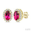 Oval Shape Gemstone & Halo Diamond Earrings