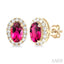 Oval Shape Gemstone & Halo Diamond Earrings
