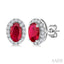 Oval Shape Gemstone & Halo Diamond Earrings