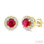 Round Shape Gemstone & Halo Diamond Earrings