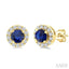 Round Shape Gemstone & Halo Diamond Earrings