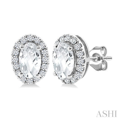Oval Shape Gemstone & Halo Diamond Earrings