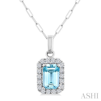 Emerald Shape Gemstone & Halo Diamond Pendant
