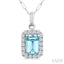 Emerald Shape Gemstone & Halo Diamond Pendant