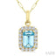 Emerald Shape Gemstone & Halo Diamond Pendant