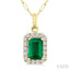 Emerald Shape Gemstone & Halo Diamond Pendant